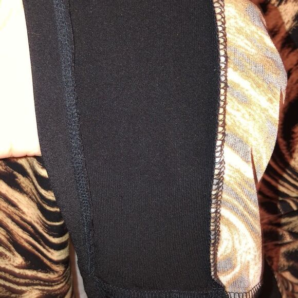 MK S Leopard Print Black Ivory Tan Long Sleeve Back Zip Jersey Shift Dress - Picture 7 of 14